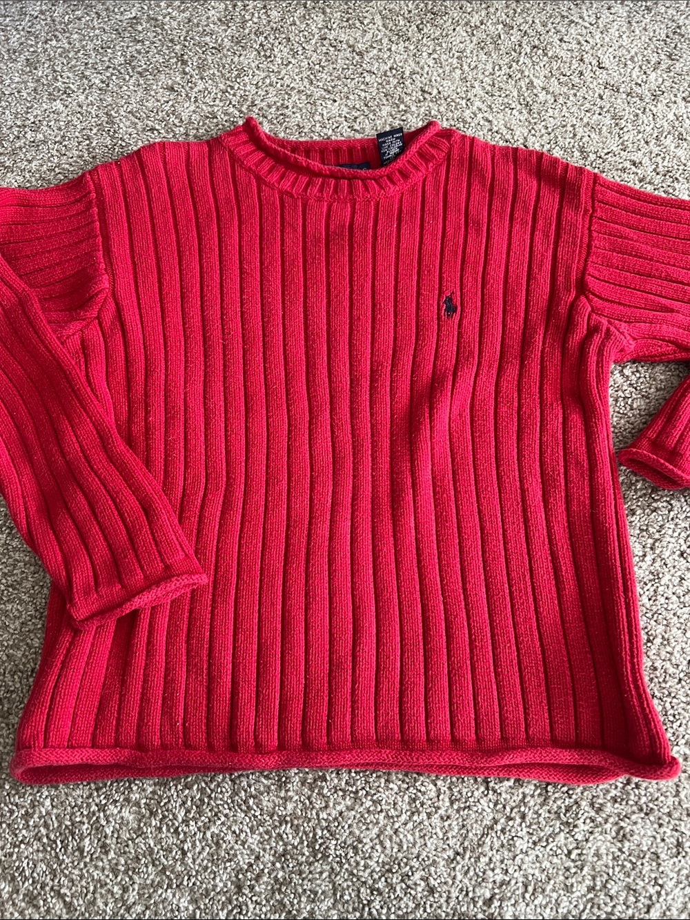 Polo by Ralph Lauren Red Ribbed Crewneck Sweater